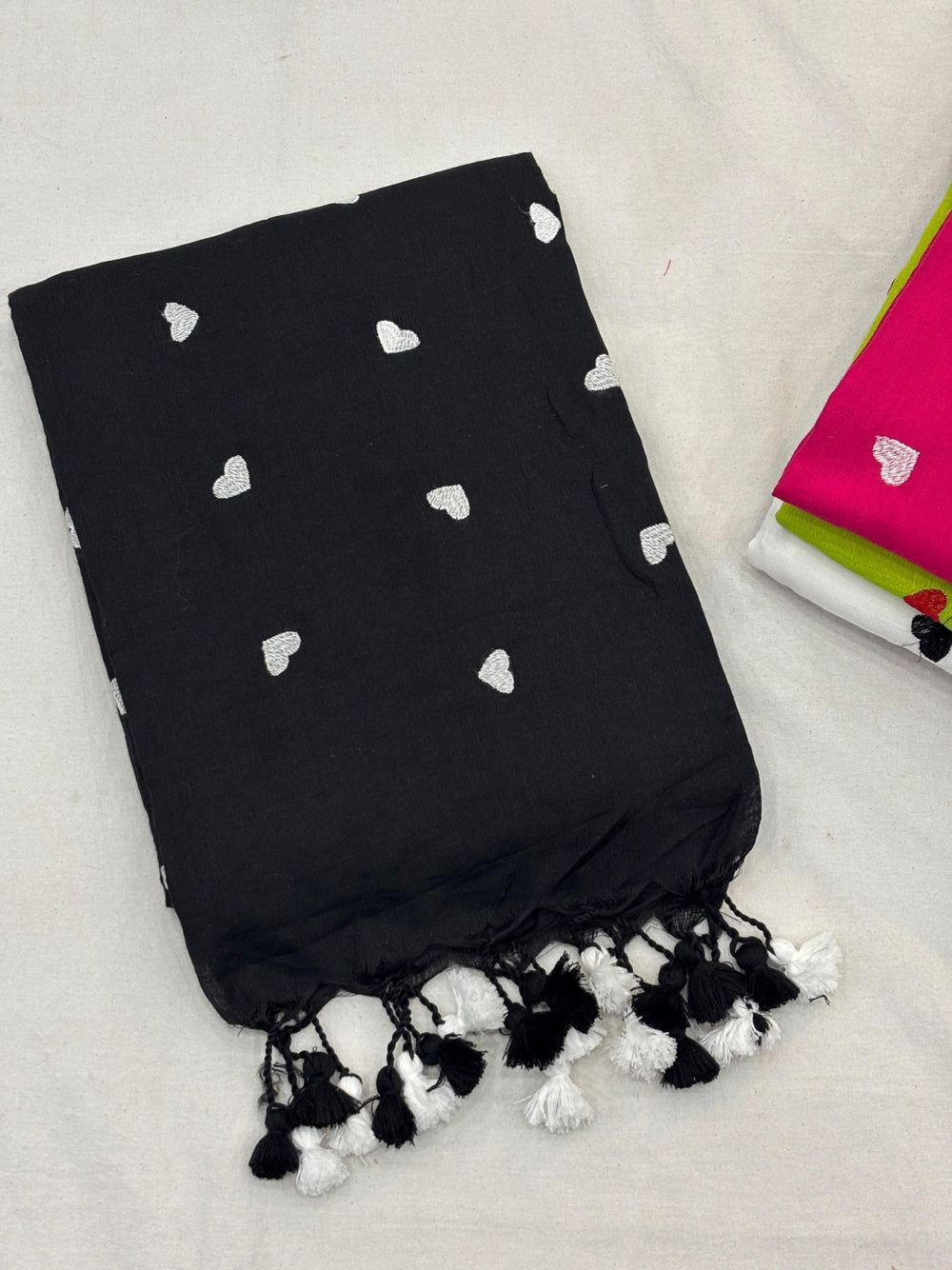 Khadi cotton saree with beautiful heart embroidery work.