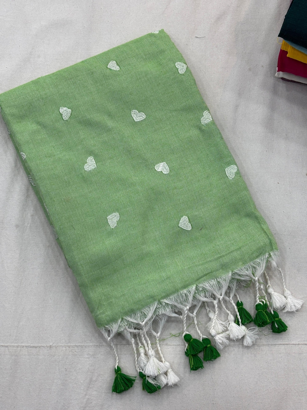 Khadi cotton saree with beautiful heart embroidery work.