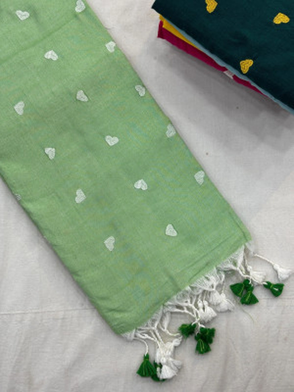 Khadi cotton saree with beautiful heart embroidery work.