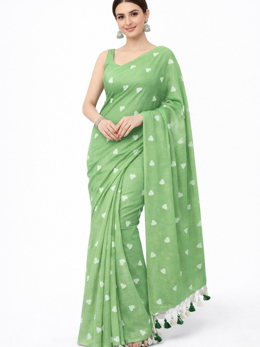 Khadi cotton saree with beautiful heart embroidery work.
