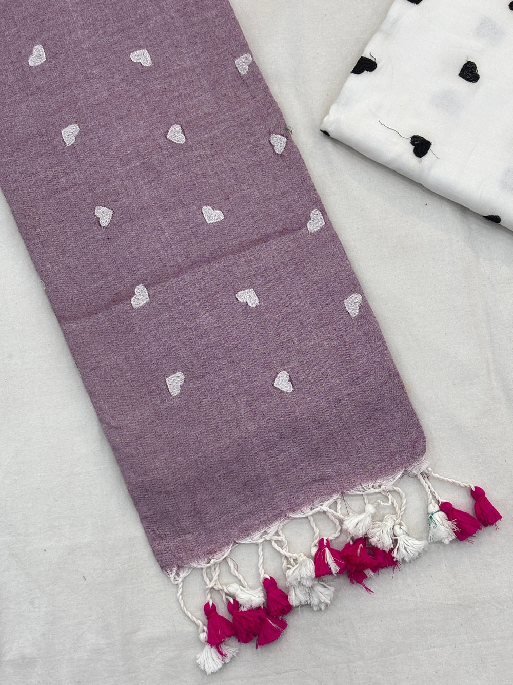 Khadi cotton saree with beautiful heart embroidery work.