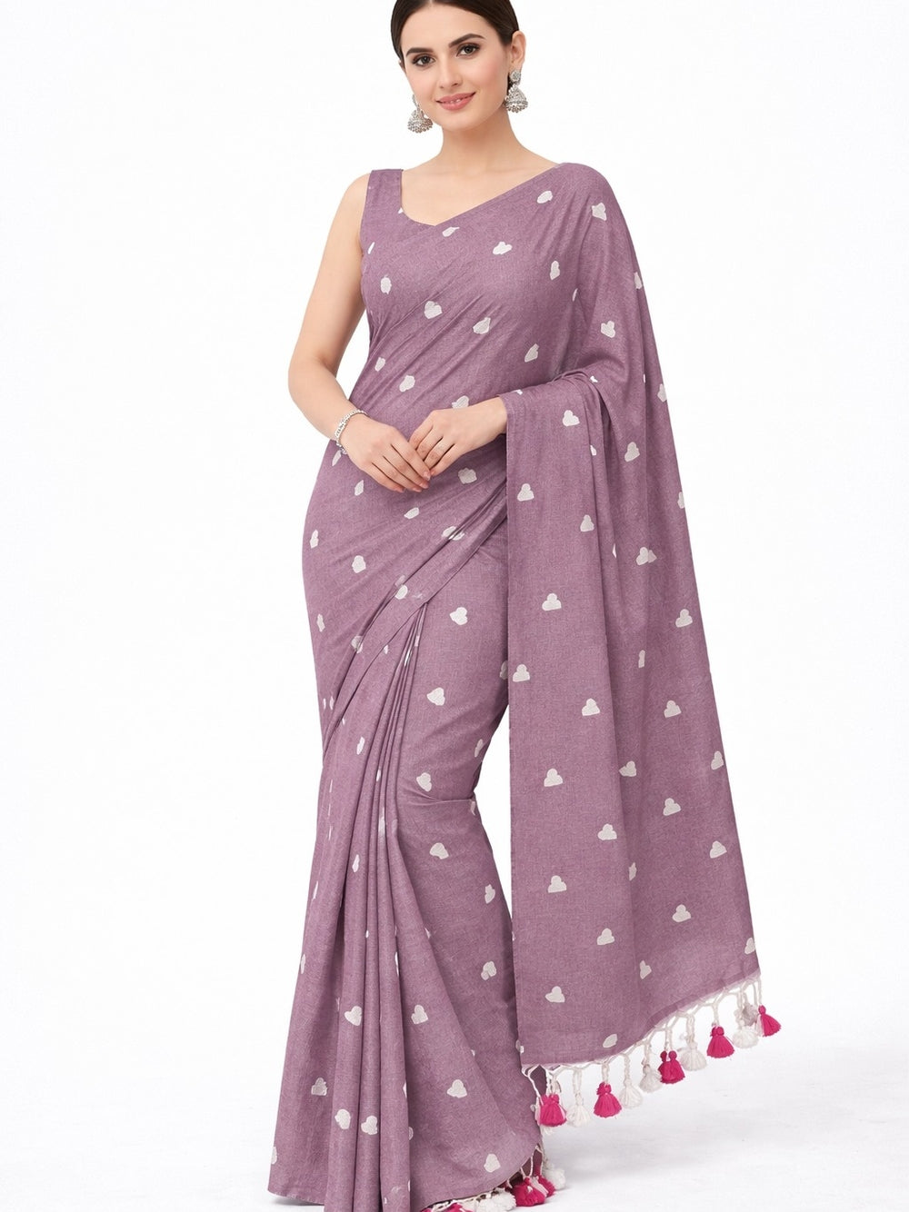 Khadi cotton saree with beautiful heart embroidery work.