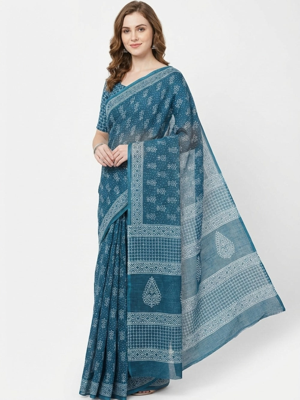 Soft flowy linen cotton saree with digital printed work.