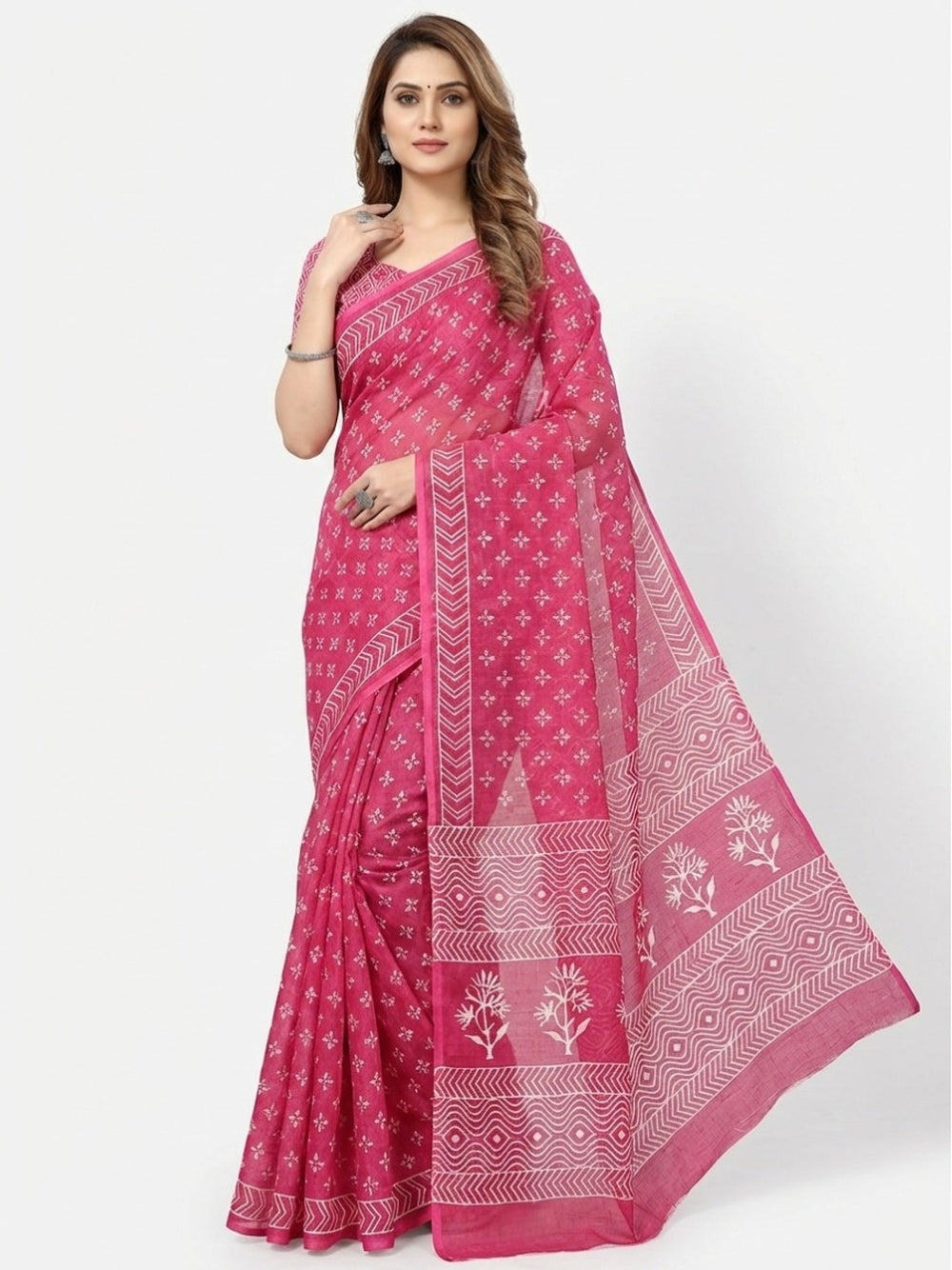 Soft flowy linen cotton saree with digital printed work.