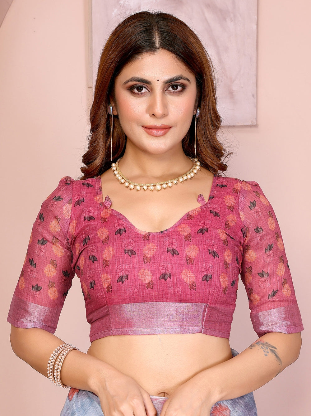 Multi linen cotton saree with digital printed work and silver zari border.
