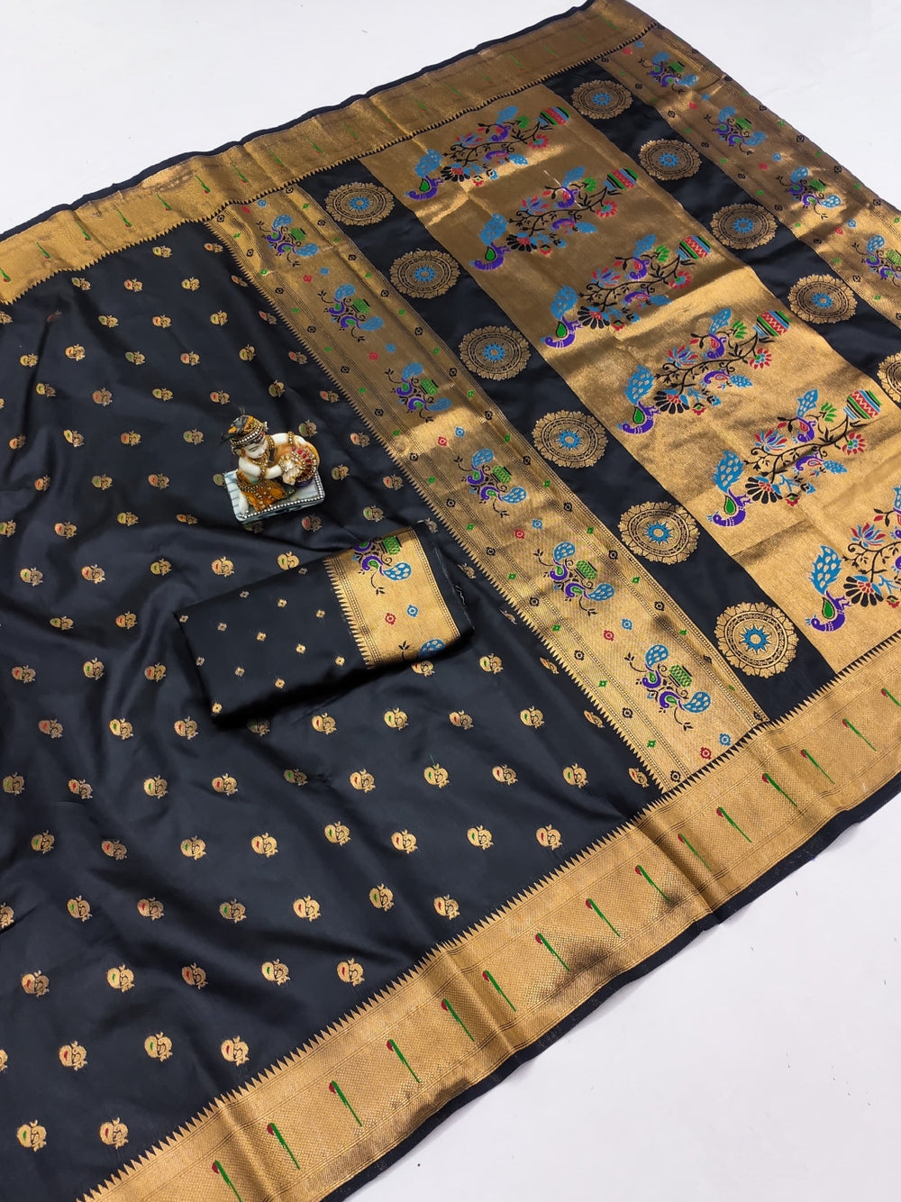 Traditional  Lichi silk paithani saree with zari weaving work.