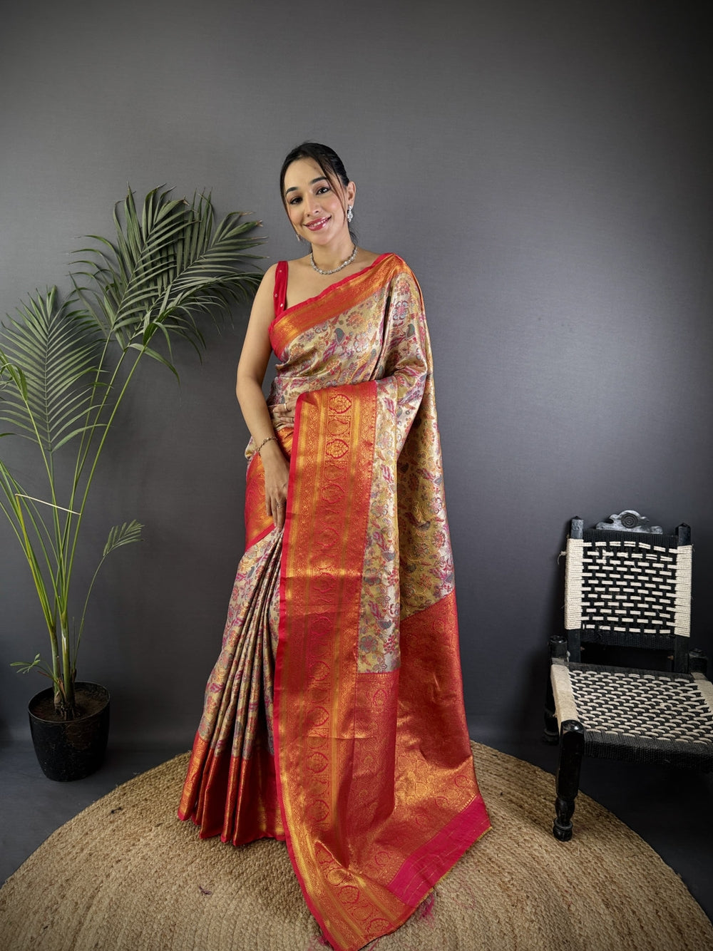 Dharmavaram soft silk saree with zari weaving work.