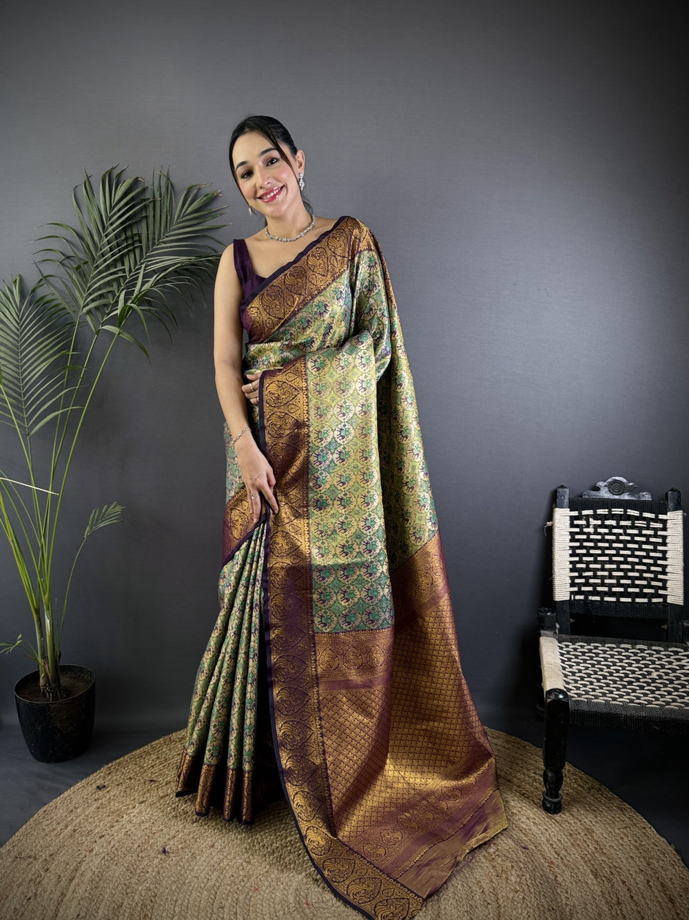Dharmavaram soft silk saree with zari weaving work.