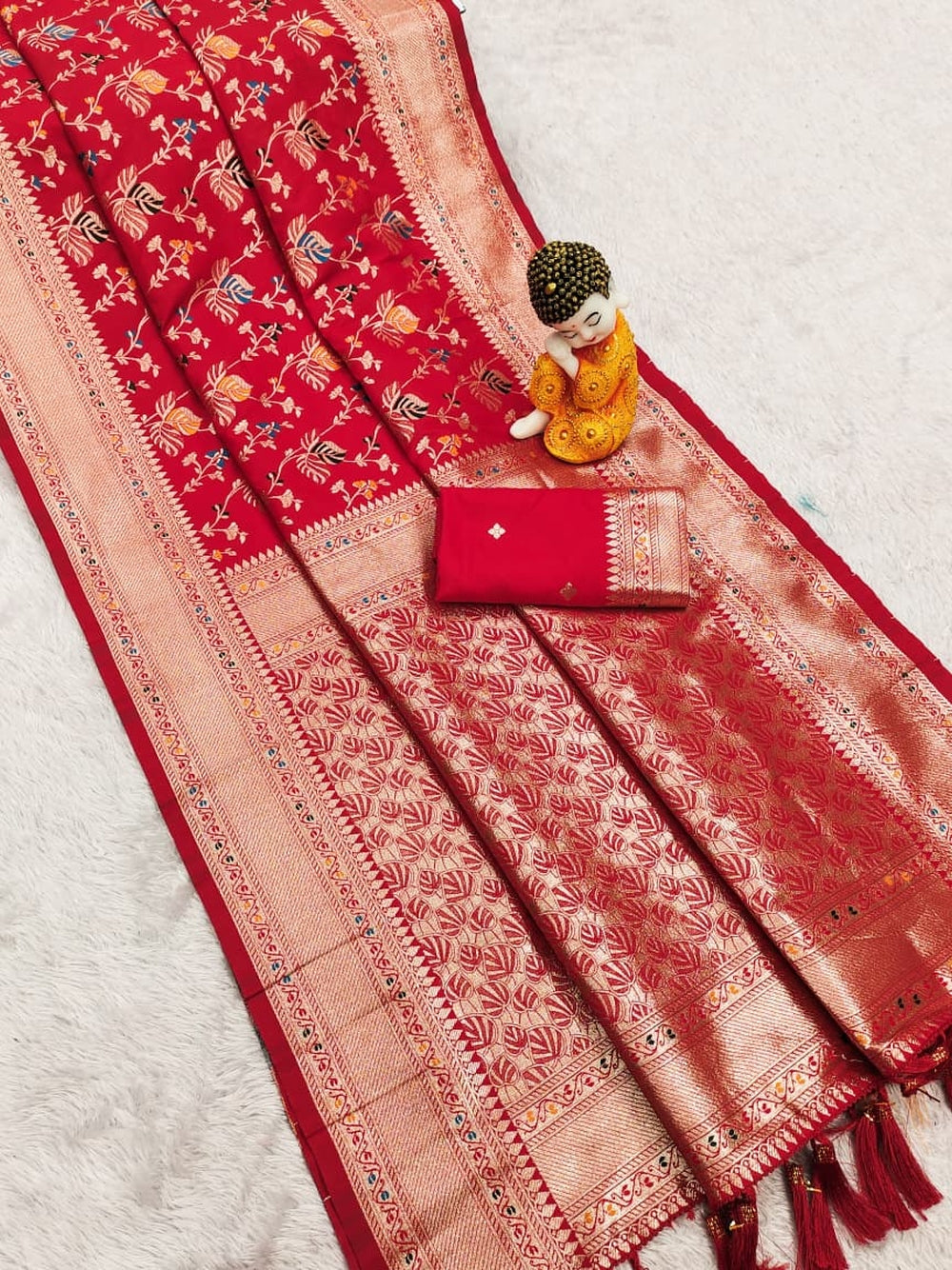 Premium banarasi silk saree with meenakari zari weaving work.