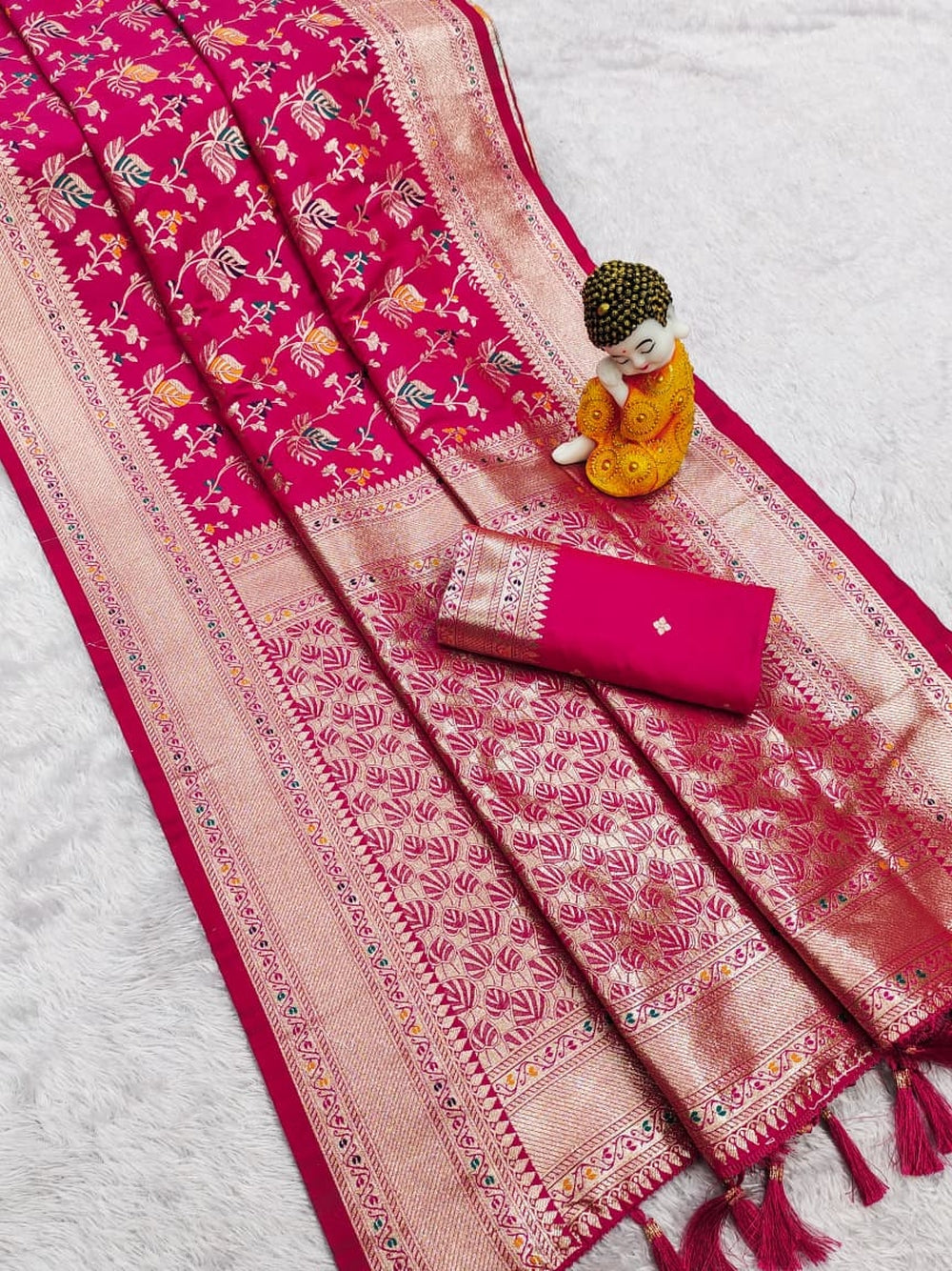 Premium banarasi silk saree with meenakari zari weaving work.