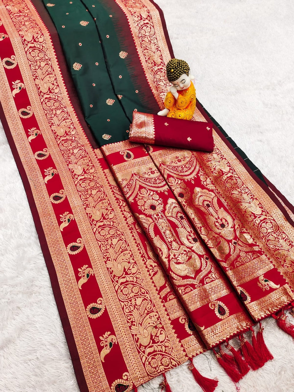 Pure soft banarasi silk saree with meenakari zari weaving work.