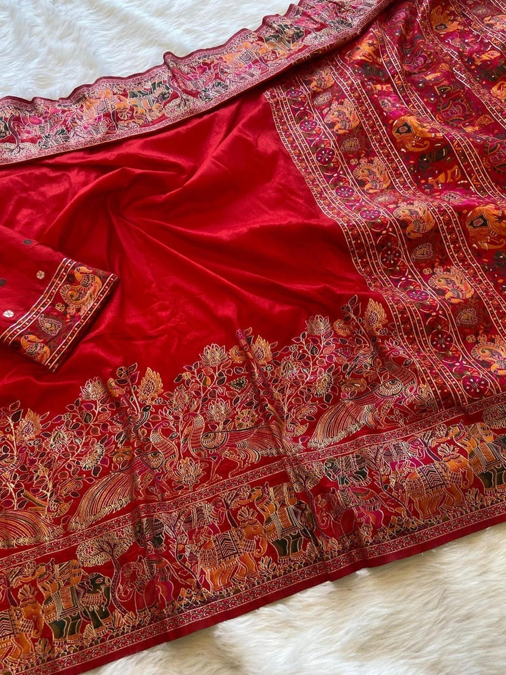 Traditional viscose pashmina silk saree with woven design.