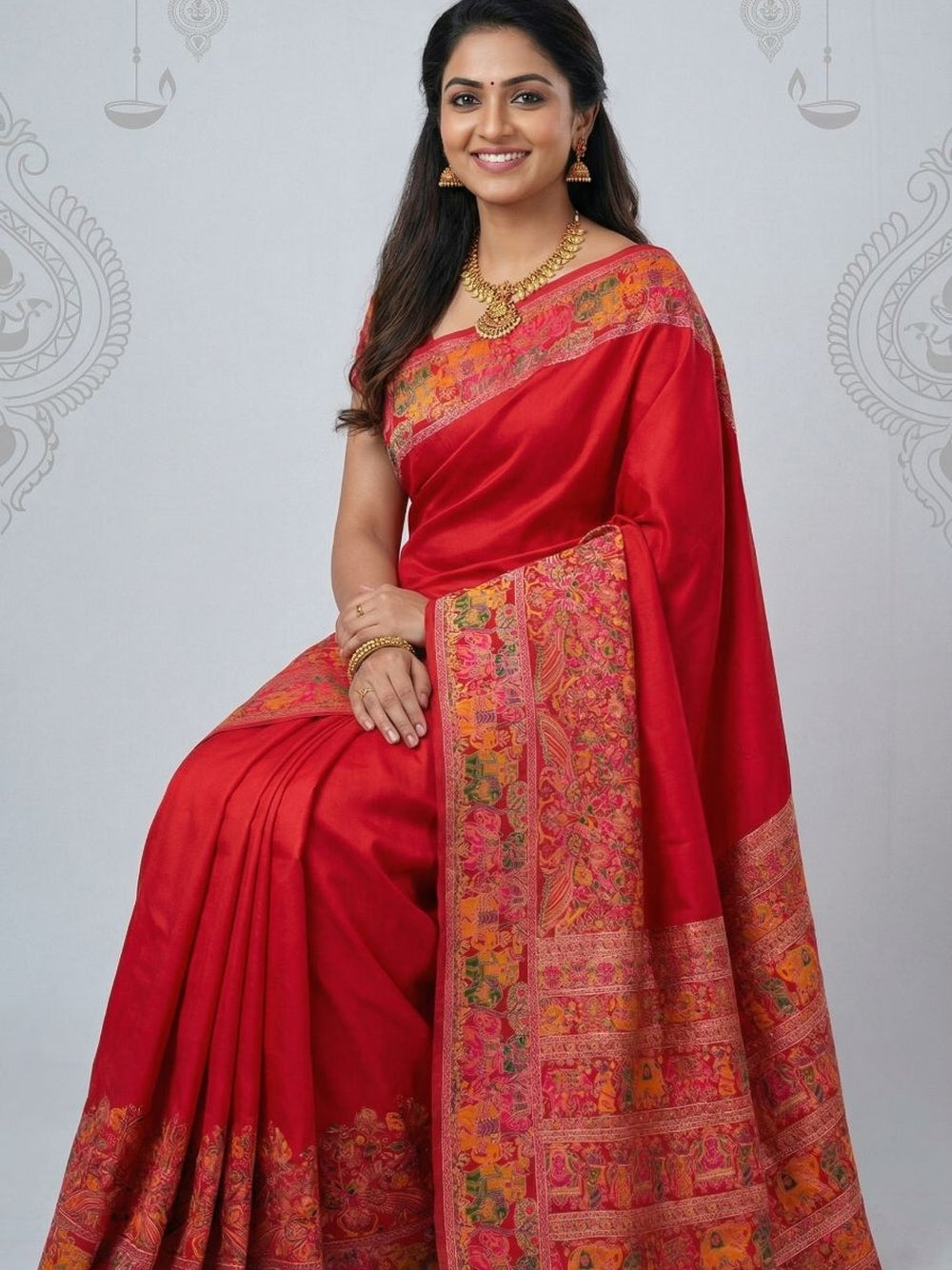 Traditional viscose pashmina silk saree with woven design.
