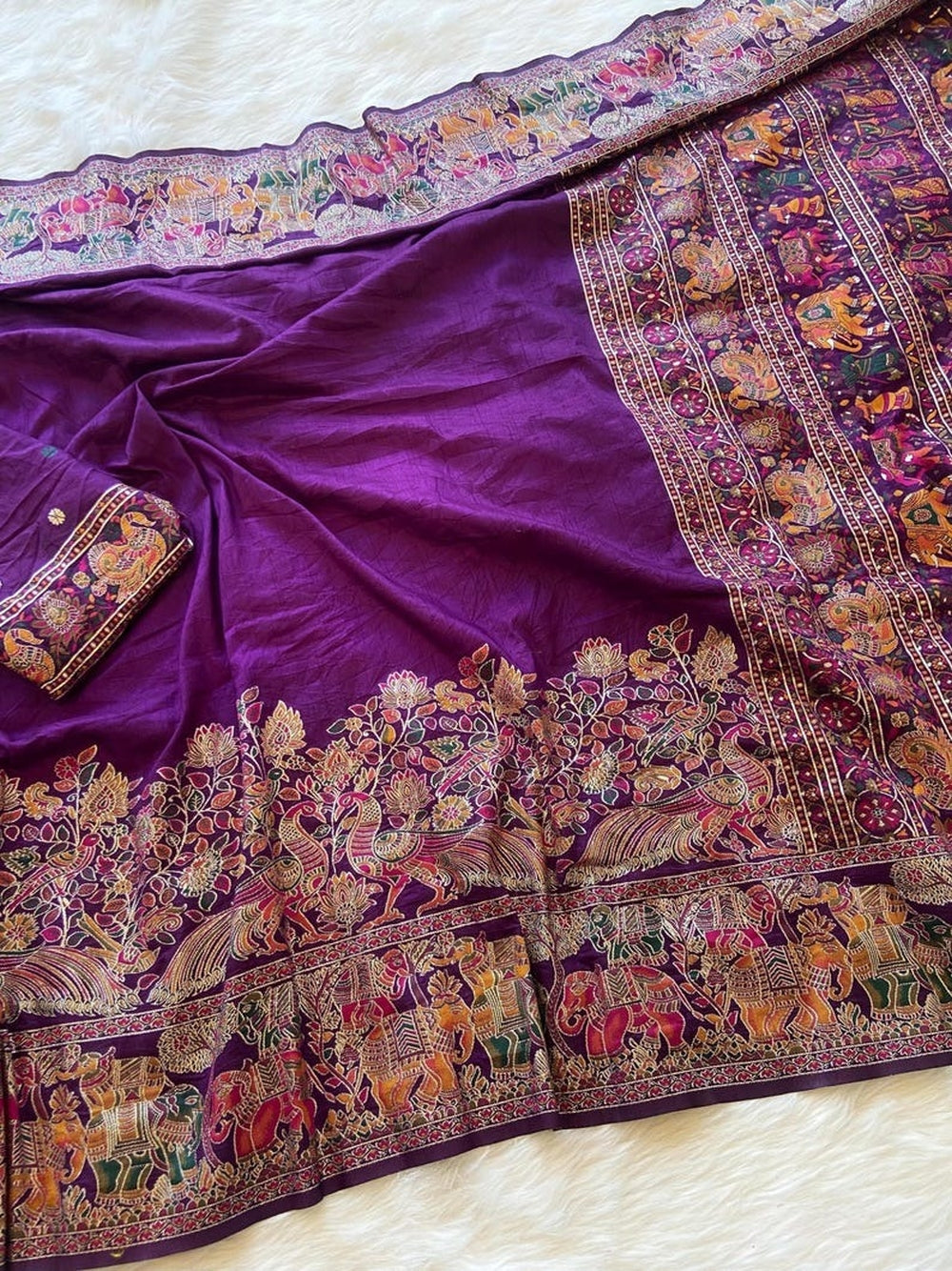 Traditional viscose pashmina silk saree with woven design.