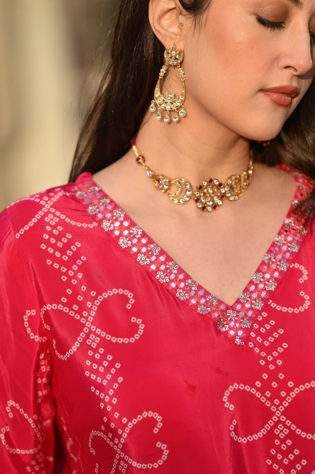 Pink chinon silk kurta and pant set with Embroidered work dupatta
