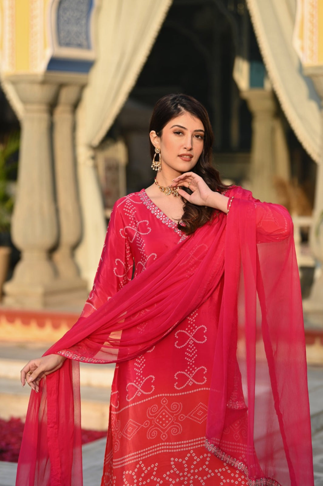 Pink chinon silk kurta and pant set with Embroidered work dupatta