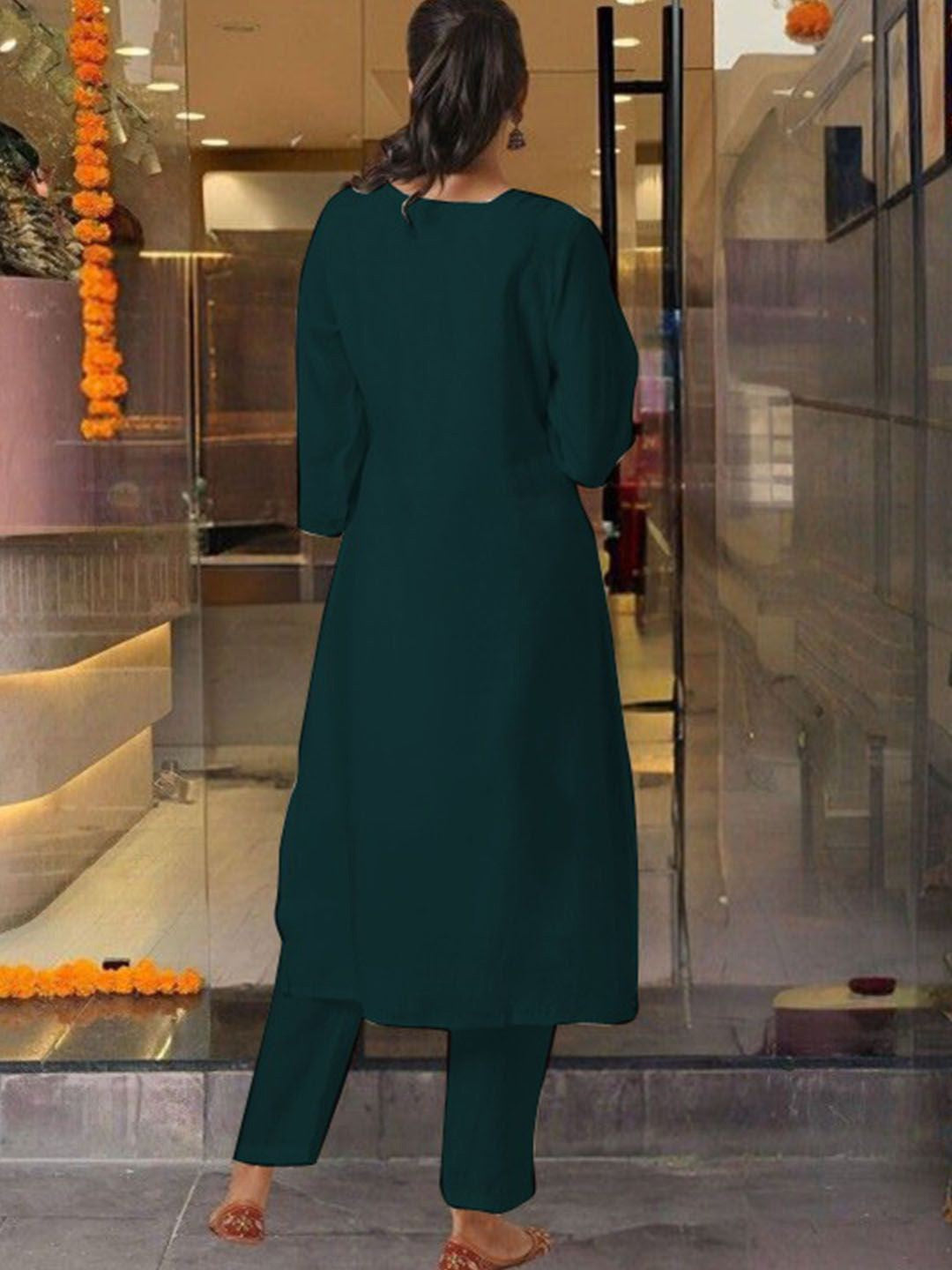 Dark green soft chanderi silk kurta and pant set with Jacquard silk zari work dupatta