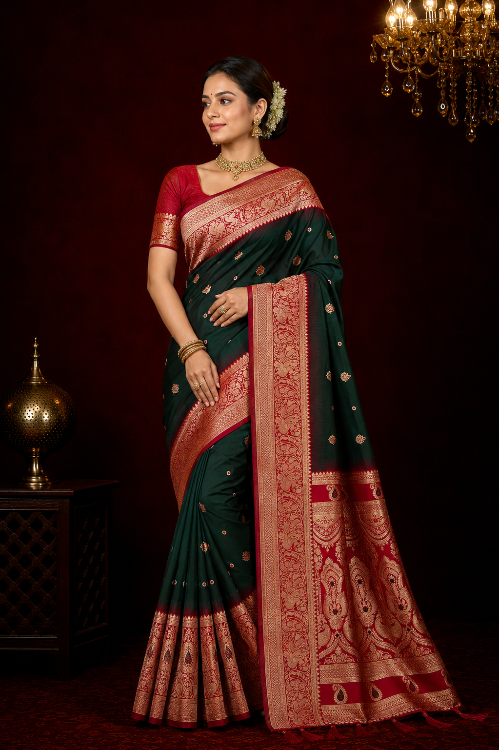 Pure soft banarasi silk saree with meenakari zari weaving work.
