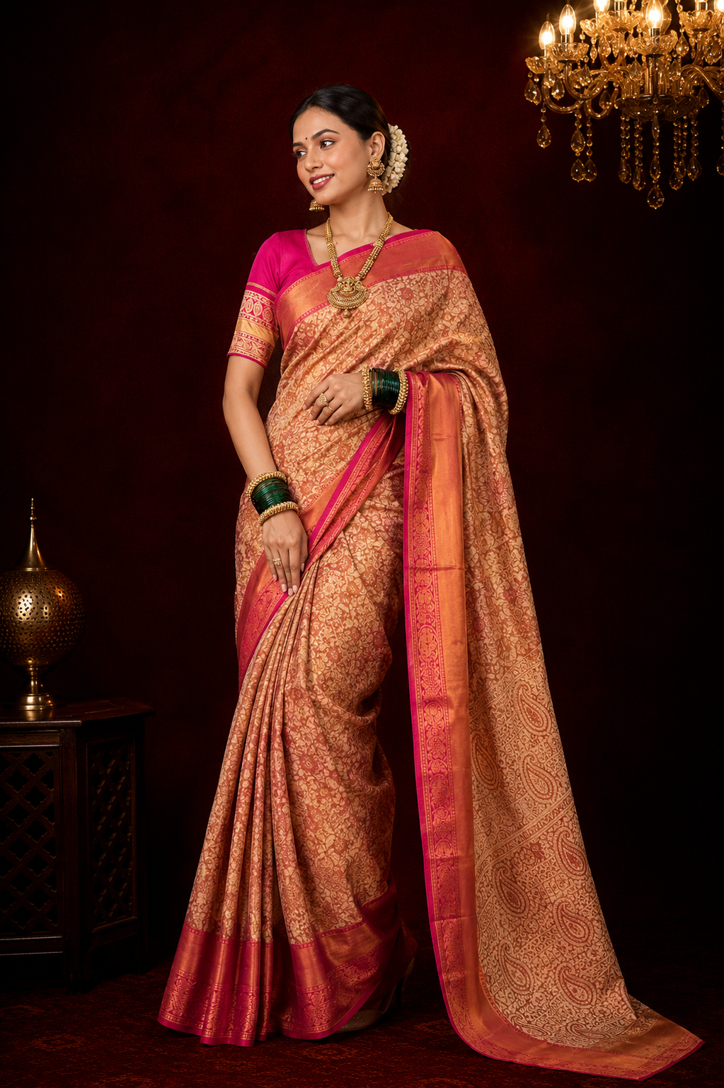 Premium banarasi tissue silk saree with zari weaving work.