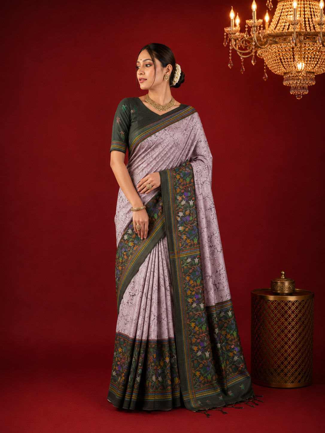 Tussar silk saree with digital printed work